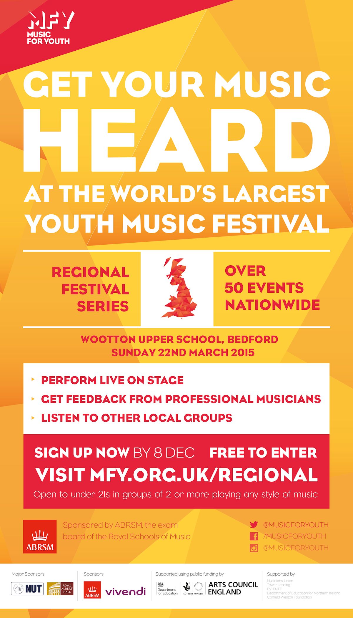Music for Youth Flyer, Wootton Upper School